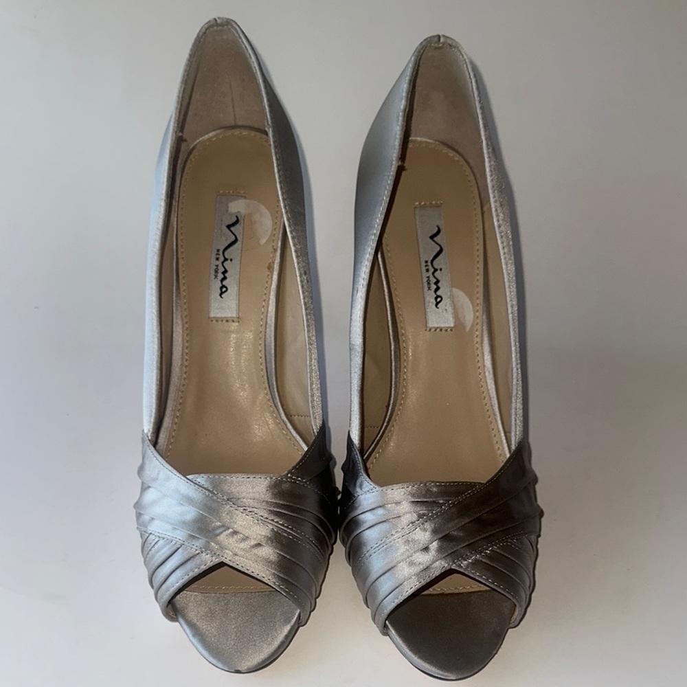 Nina Silver High Heel Pumps with Pleated Detail